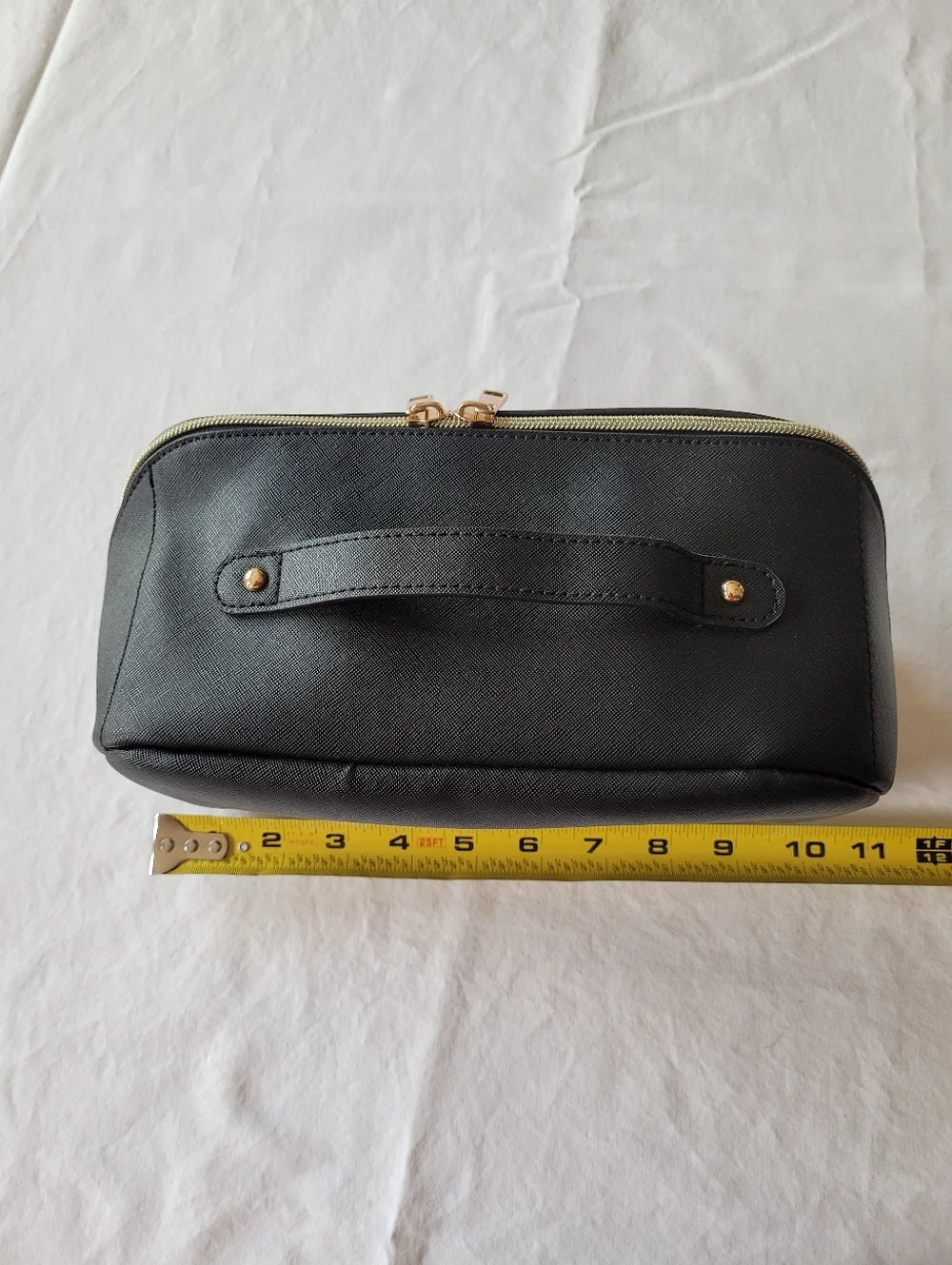 CHICOs Women's Black Leather Travel Dopp Kit with Gold Hardware And Leopard Line